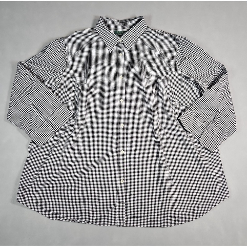 Lauren Ralph Lauren Womens Gingham Check 3/4 Sleeve Button Up Shirt Size 2X